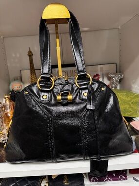 Yves Saint Laurent Muse Black Satchel Top Handle Zip Gold Hardware Medium